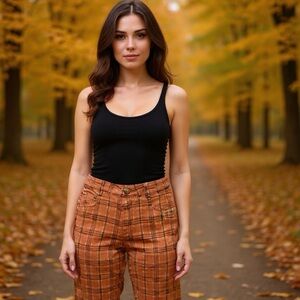 TEX Jeans Hong Kong Plaid Cropped Pants with Studded Details